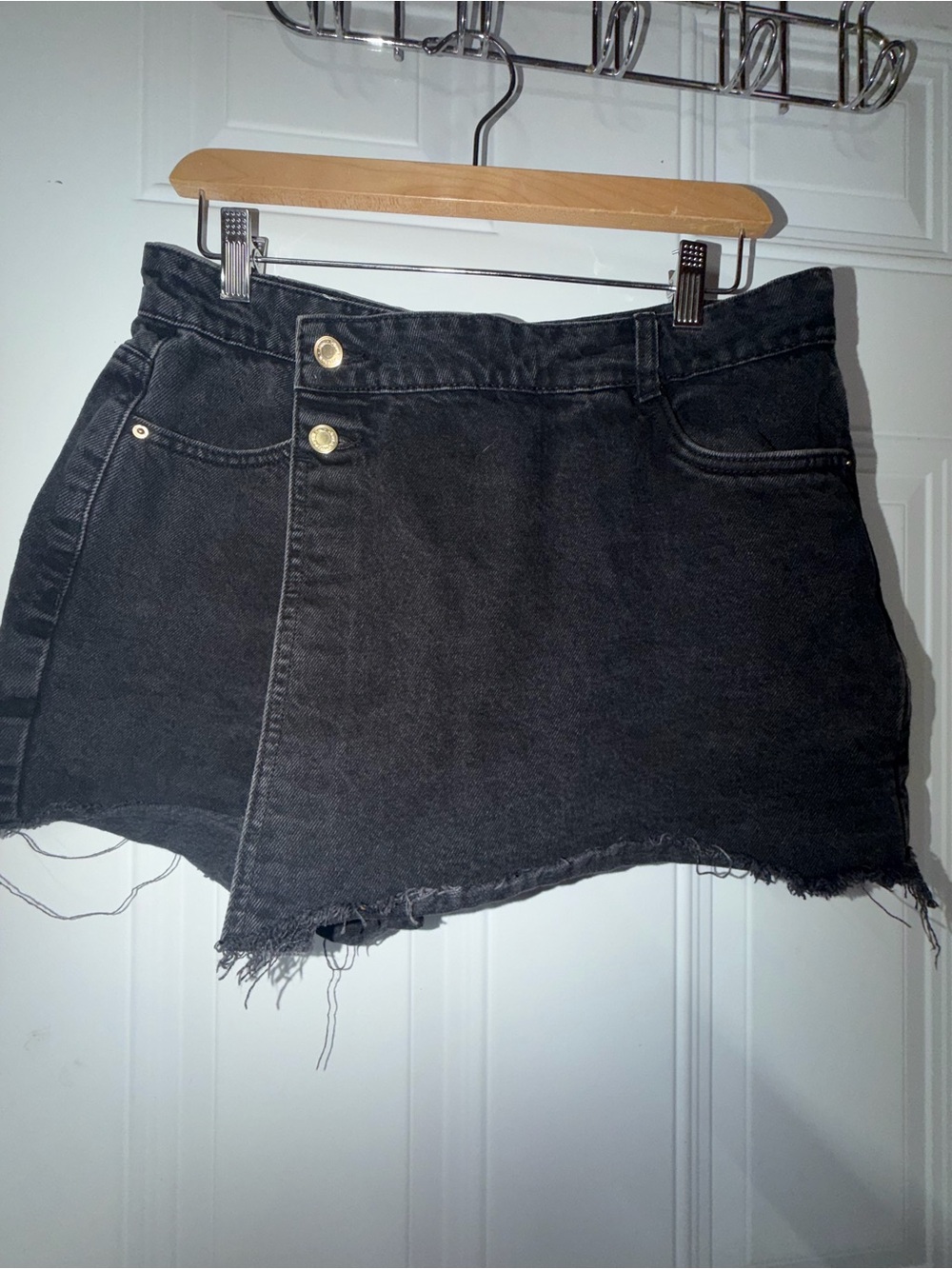 Zara Black Denim Mini Skirt with Wrap Detail